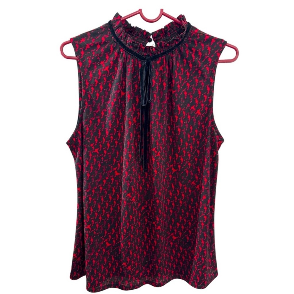 NWT Worthington Cherry Cordial Astor Bow Tie Mock Neck Blouse Size Large - Picture 9 of 9